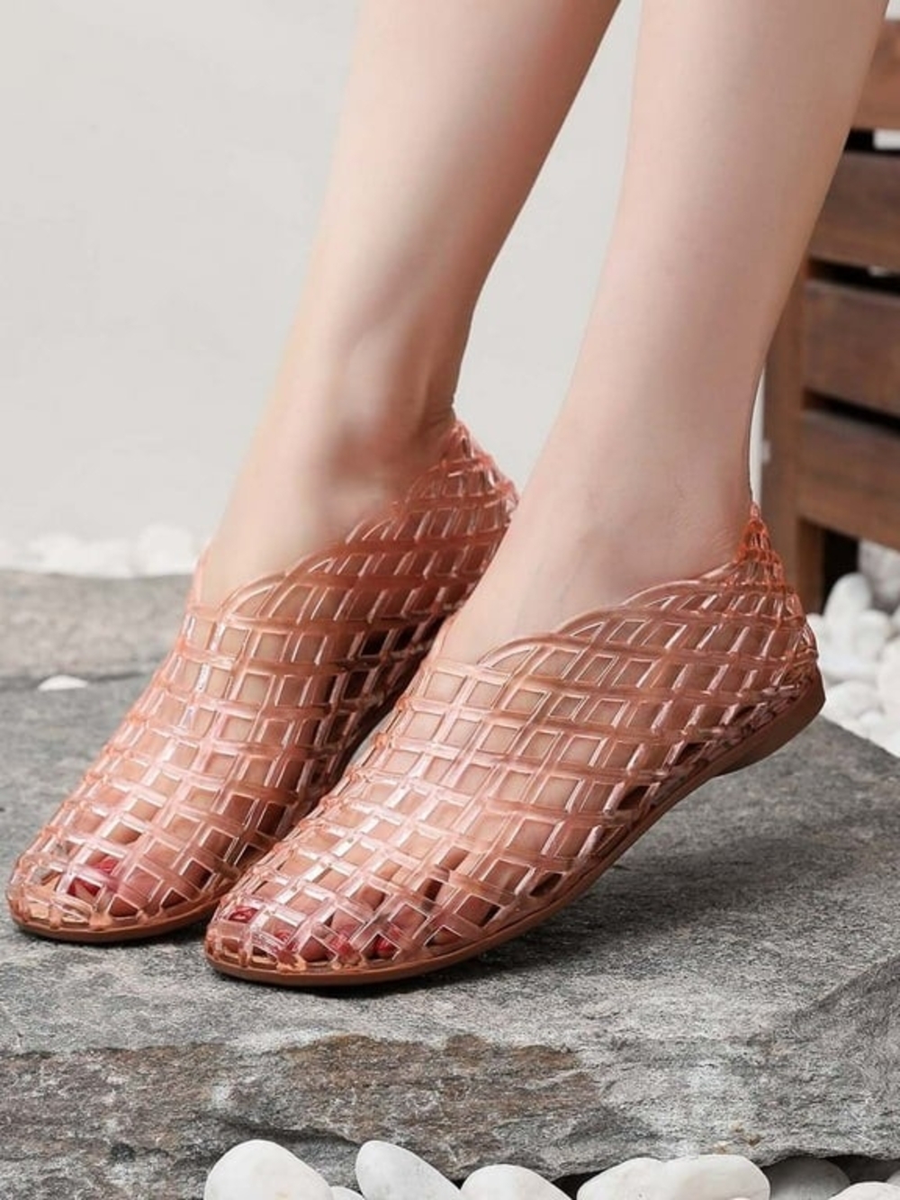 Jelly Cotton Candy Pink Jelly Woven Mesh Slip-On Women's Summer Shoes